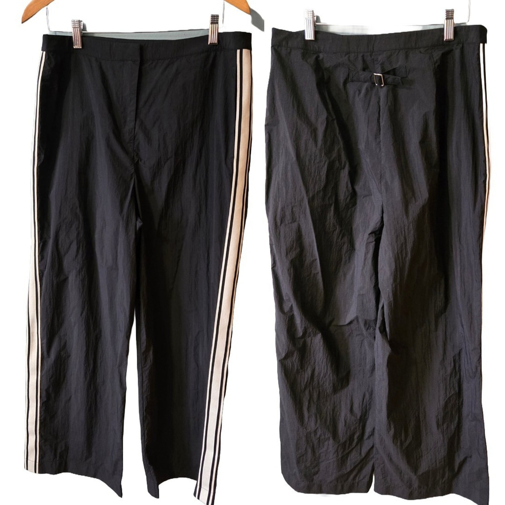 Whistles Ezra Black Side Stripe Straight Leg Trousers Size 10 NWT Sporty Casual - Picture 2 of 9